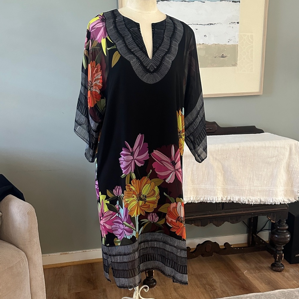 Trina Turk Black Dress with Vibrant Floral Design